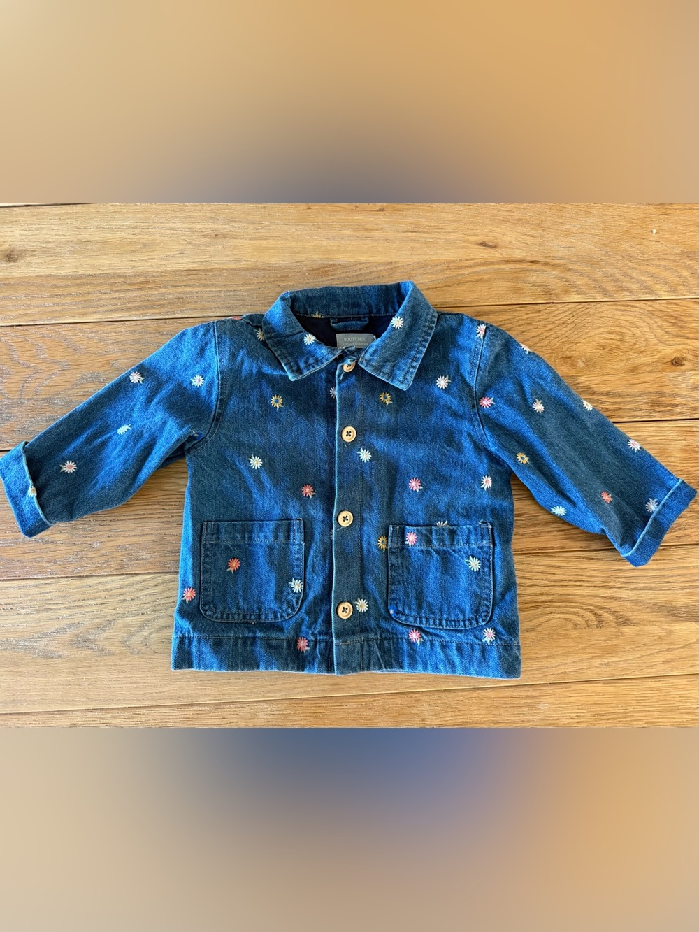 Girls' Denim Jacket with Multicolor Daisy Embroidery